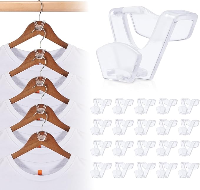 HOUSE DAY Space Saving Hangers 100 Pack, Clear Clothes Hanger Connector Hooks, Heavy Duty Hangers Space Saver, Premium College Dorm Room Essentials, Closet Organizers and Storage