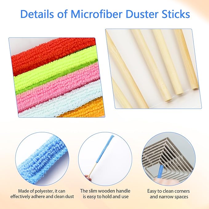 6 Pcs Mini Dusters for Cleaning Microfiber Detail Duster Sticks Fan Cleaning Brush Crevice Cleaning Tool AC Vent Cleaner Fan Blade Cleaner Dusters for Cleaning Home Car Window Blind