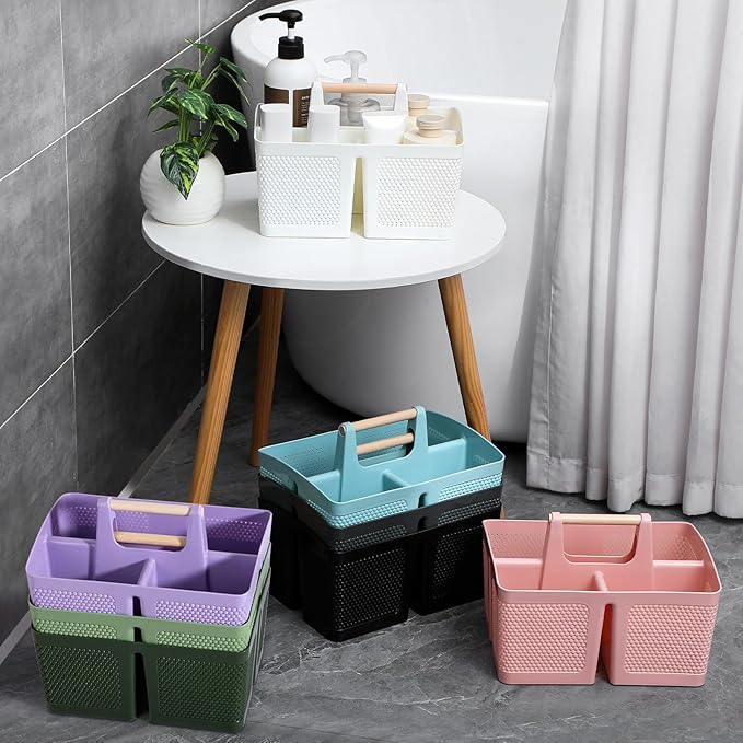 rejomiik Portable Shower Caddy Basket Plastic Cleaning Caddy Organizer Storage Tote with Handle for Bathroom, College, Dorm Room Essentials, Purple
