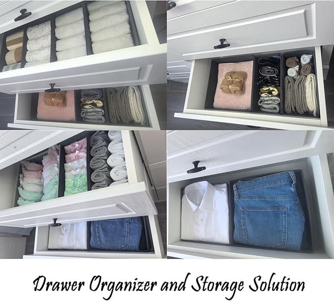 Sock Drawer Organizer 3 Pack - Collapsible Fabric Storage Bins for Underwear Divider, Small Closet Organizers with 3 Compartments, Khaki