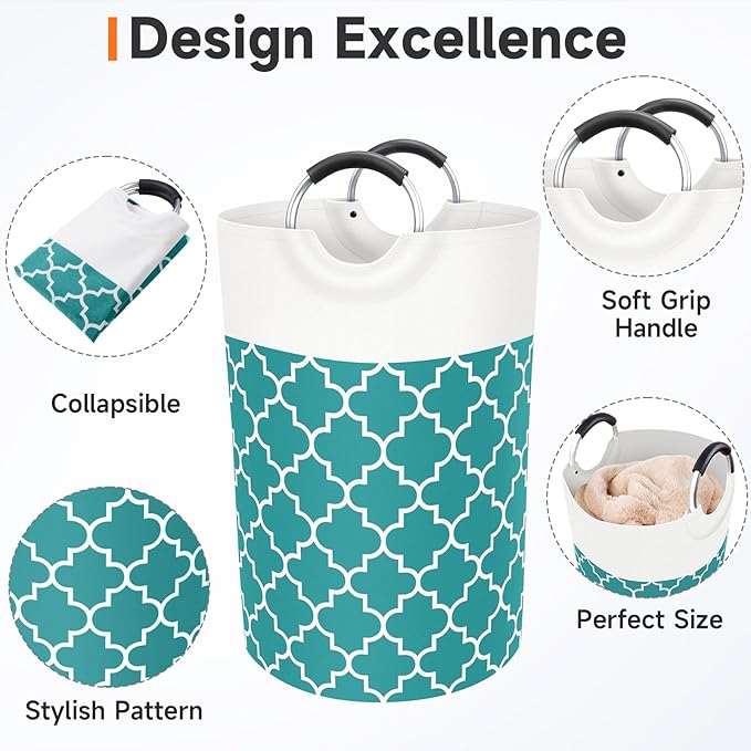 Large Laundry Basket Laundry Hamper Bag Washing Bin Clothes Bag Collapsible Tall with Handles Waterproof Travel Bathroom College Essentials Storage for College Dorm, Family (Green) 75L