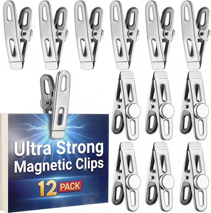 Magnetic Chip Bag Clips for Fridge, 12 Pack Heavy Duty Fridge Magnet with Strong Neodymium, Food Storage & Office Photo Calendar Holders