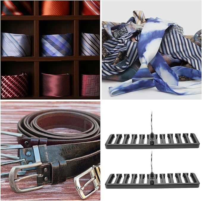 2pcs Multifunctional Belt Hanger and Tie Organizer Hooks, Black Closet Scarf Rack for Wardrobe Storage and Belt Tie Hanging, Space-Saving Accessory Organizer for Home Use