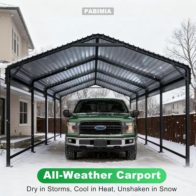 12x20 Heavy-Duty Metal Carport, Outdoor Galvanized Steel Shelter for Pickup Trucks, Motorcycles, Boats, Cars & Tractors