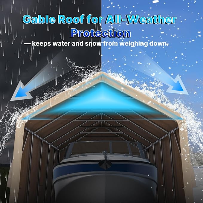 ADVANCE OUTDOOR 13x20 ft Garage Tent Carports with 2 Roll up Doors & Vents Outdoor Portable Storage Shelter for Vehicle Truck Boat Anti-UV Snow Resistant Waterproof, Beige