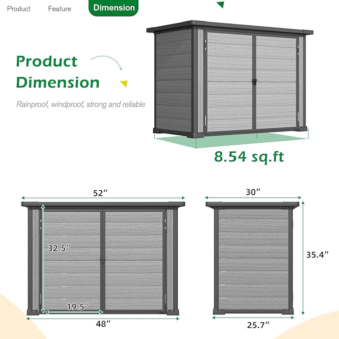U-MAX Resin Outdoor Storage Cabinet 23 Cu.Ft Box Weatherproof, Plastic Trash Can Storage Shed, Waterproof Horizontal Sheds & Outdoor Storage Clearance with Base for Outside