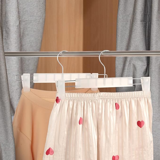 Clothes Pants Hangers, Space-Saving Skirt Holders with 360 ° Swivel Hooks, Adjustable Clips, Trouser Hangers, Clothes Coat Garment Jeans Hangers (20 Pack, Transparent)