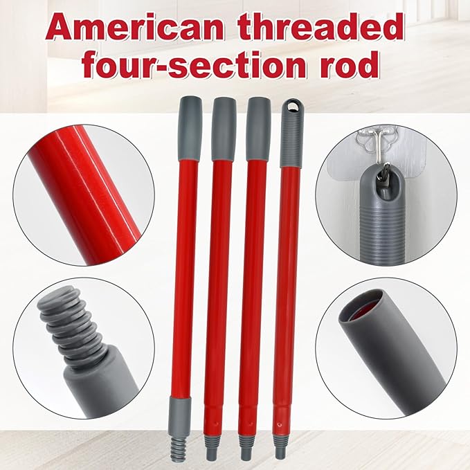 Spin Mop Handle,Mop Replace Heads,Brush and Base Compatible with O Cedar EasyWring 1 Tank,2 Microfiber Mop Refills and Brush,4-Section 30-58" Mop Handle,Mop Base Combo Set for Wet/Dry Floor Cleaning