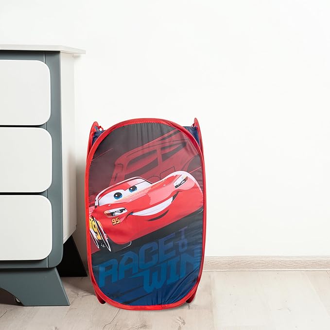 Disney Pixar Cars Pop Up Hamper - Lightning McQueen Racecar Mesh Laundry Basket/Bag with Durable Handles - Storage for Clothes and Toys