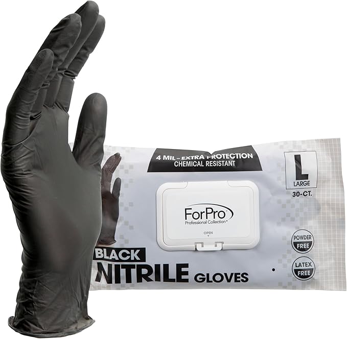 ForPro Disposable Nitrile Gloves, Chemical Resistant, Powder-Free, Latex-Free, Non-Sterile, Food Safe, 4 Mil