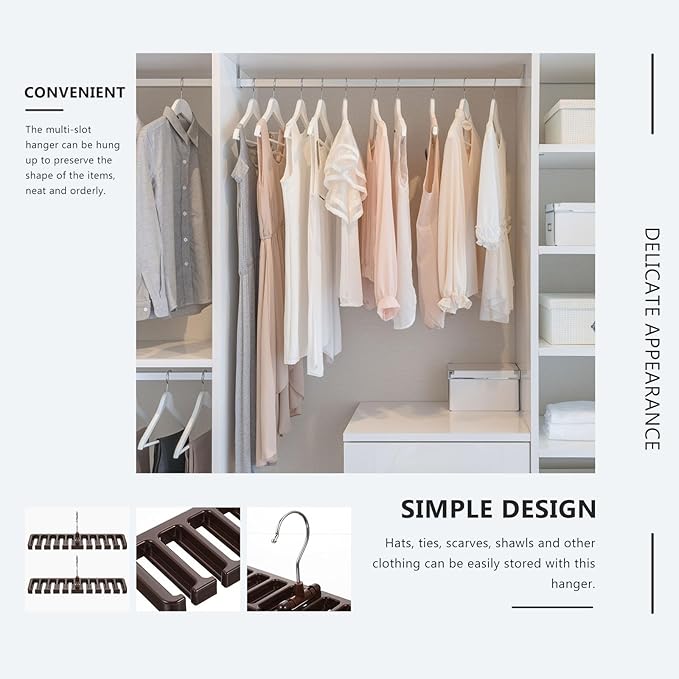 TOYANDONA Multi-Slot Tie and Scarf Hanger Rack, Brown Belt Organizer for Closet Storage, 2pcs Set, Space-Saving Accessory Organizer for Home Wardrobe