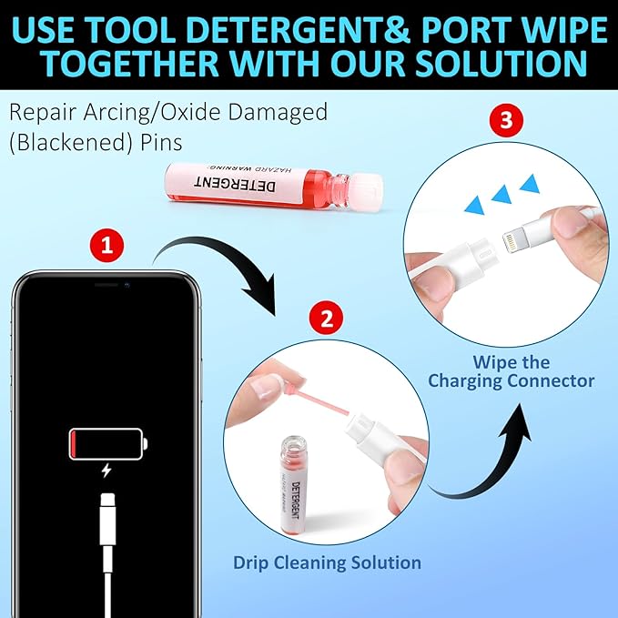 Ordilend for iPhone Cleaning Kit for Charging Port Cleaner, Multi-Tool iPhone Cleaner Repair Lightning Cable, Cell Phone Cleaning Kit for iPad, Connectors, Speaker, Airpod with Storage Case, White