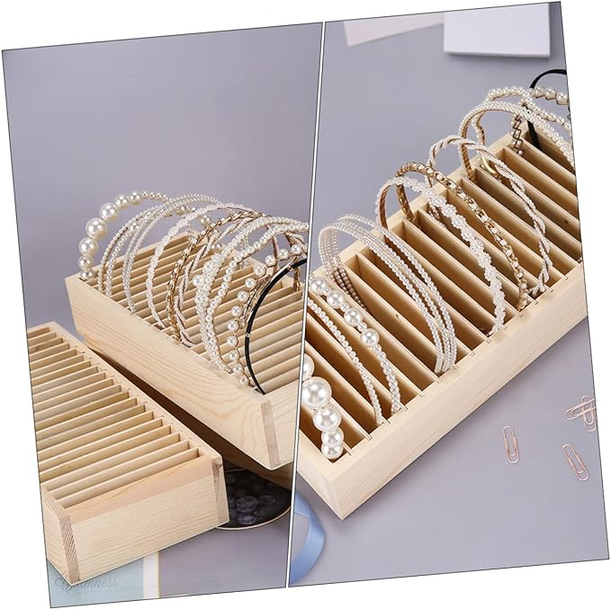 Creative Headband Storage Box Wooden Hair Accessory Organizer with Compartments for Efficient Hairband Display and Storage
