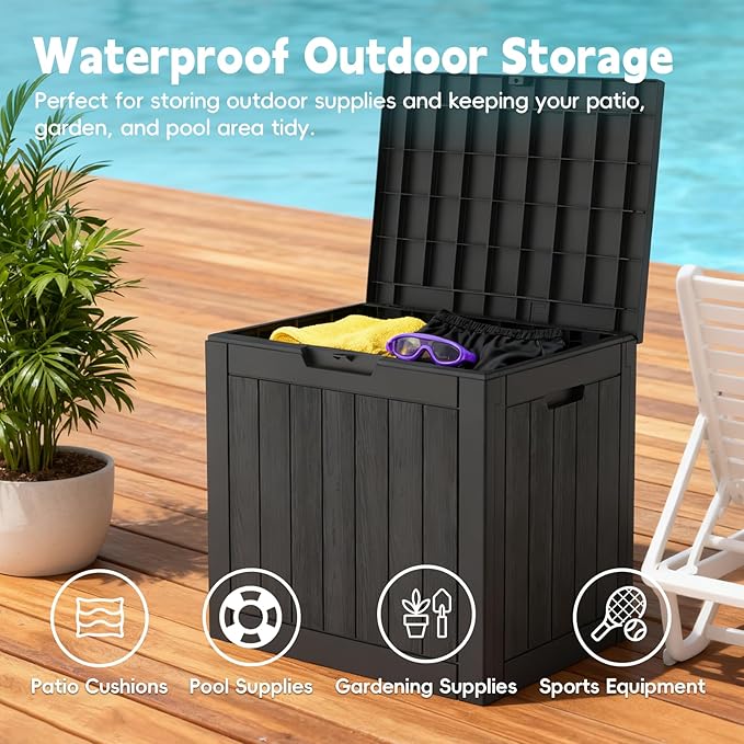 22 Gallon Outdoor Storage Box, Deck Box Waterproof, Resin Outside Storage, Storage Bin for Package Delivery, Patio Furniture Cushion, Pool Accessories, Weatherproof and UV Resistant