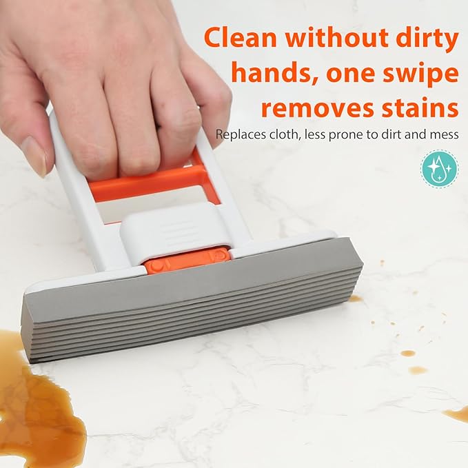 Mini Foldable Wet Dry Use Squeeze Small Mop, Mini Mop for Small Spaces, Black Portable Cleaning Sponge Mops for Desktop, Kitchen, Counter, Glass, Tile