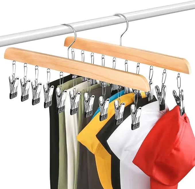 Closet Organizer with 10 Clips - Space Saving Hanging Closet Organizer, Legging Organizer for Closet Hanging, 360° Rotating Metal Clips with Silicone Lining for Hat Sock Clothes (3 Sets-A)