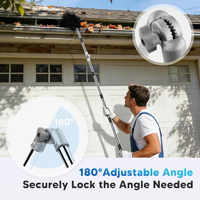 11.8FT Gutter Cleaning Tools From the Ground, No Ladder Needed - Adjustable Gutter Cleaner Pole with Replaceable Brush & Shovel for Roof Rain Gutters Cleans Leaves and Debris with Grip Tapes