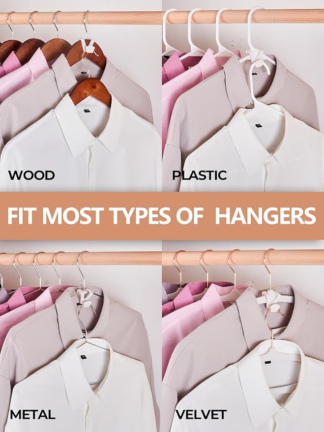 HOUSE DAY Space Saving Hangers 100 Pack, Clothes Hanger Connector Hooks, Heavy Duty Closet Space Saver, Small Space Solutions, Cascading Dorm Room Closet Organizer and Storage - White