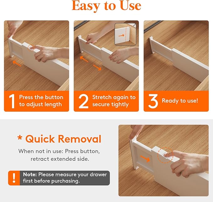 Lifewit 5 Pack 5" High Drawer Dividers 34-56cm/13.5-22" Adjustable Drawer Organizer for Clothes/Utensils, Expandable Drawer Separator in Dresser/Kitchen/Bedroom/Office Organization & Storage White