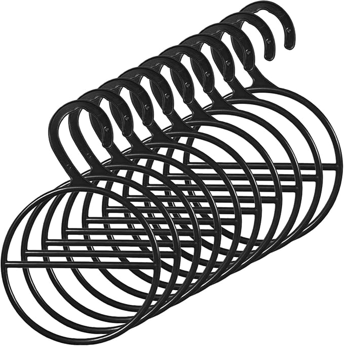 Multi-Functional Tie Hanger and Belt Holder Closet Organizer, Black Scarf Hanging Ring Rack for Wardrobe Storage, Space-Saving 10pcs Accessory Organizer