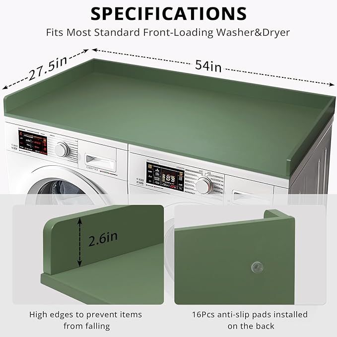 Washer Dryer Countertop, 27.5" x 54" Bamboo Washer and Dryer Countertop for Laundry Room Organization (Forest Green)