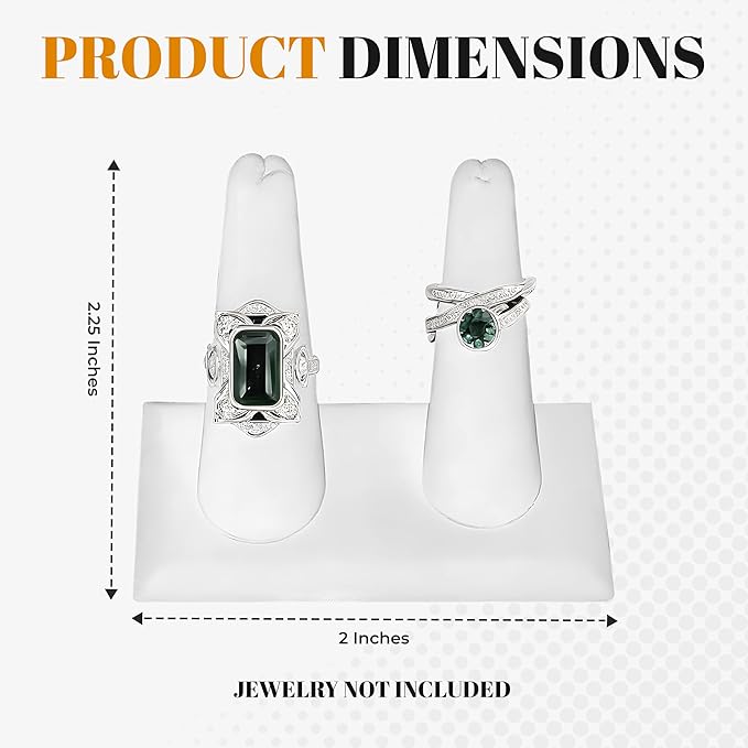 Novel Box 2 Pack White Leatherette Jewelry Double Ring Finger Display Stand 3 5/8 L x 2 1/8 D x2 1/4 H Inches with Square Base - Ring Holder Stand for Selling or Personal Use - Display Stand for Rings