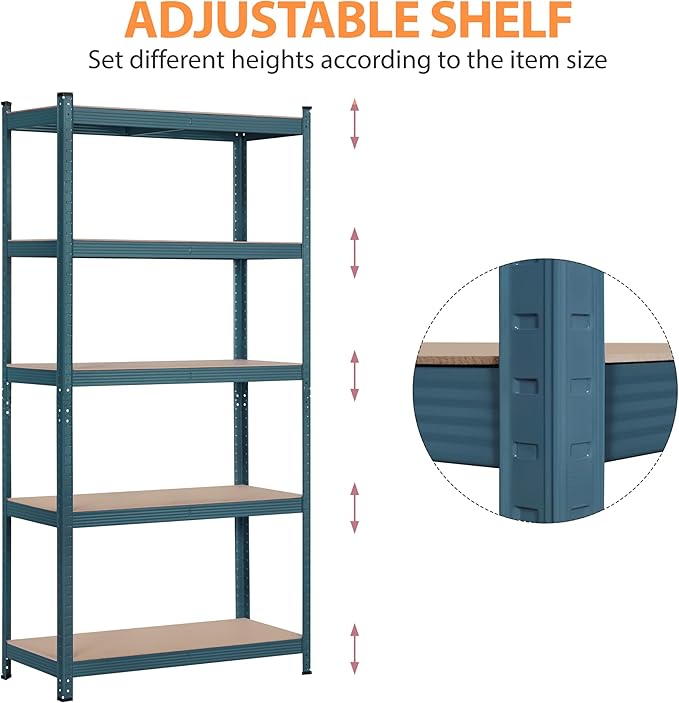 Topeakmart 5-Tier Utility Shelves, Metal Storage Shelves Garage Shelving Unit Adjustable Garage Storage Shelves Storage Racks Heavy Duty Shed Shelving- Neptune Blue, 35.5 x 16 x 71 Inch