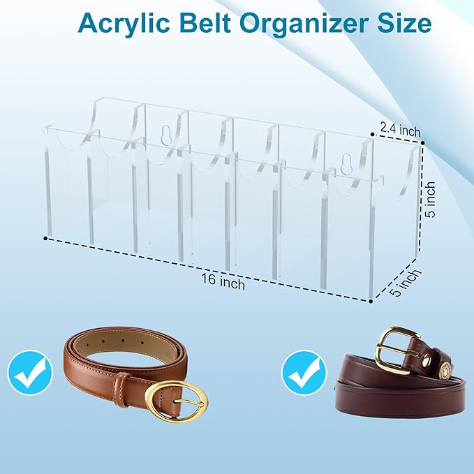 Acrylic Belt Organizer for Closet, 7-Compartment Belt Storage Holder Rack, Clear Belt Box for Men’s & Women’s Belts, Tie & Scarf Organizer, Stackable or Wall-Mount Accessory Storage