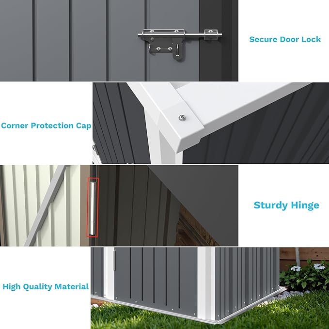 Greesum 5x3FT Outdoor Storage Shed, Utility Tool Shed Metal Storage Garden Shed with Door & Lock for Patio Storage, Gray
