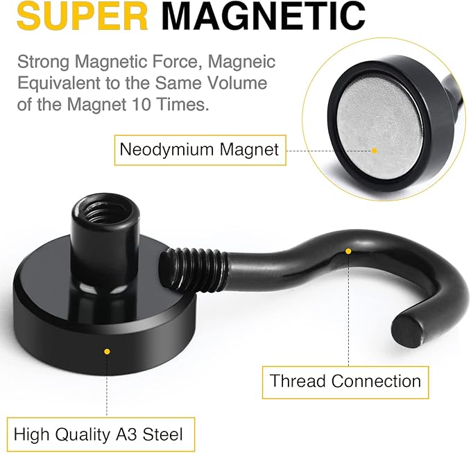 DIYMAG Magnetic Hooks, 30lbs+ Magnet Garage Hook 2026 Cruise Cabin Ship Essentials Heavy Duty Strong Magnets Refrigerator Fridge Hanging for Classroom Beach Vacation Kitchen Grills Home Black 60 Pack