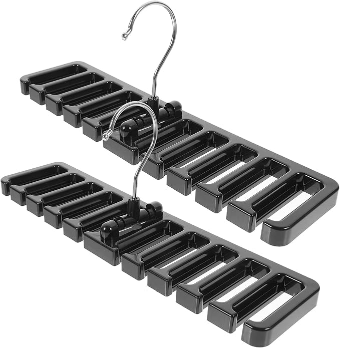 Kichvoe 2pcs Multi-Slot Belt Hanger and Tie Organizer Wall-Mounted Scarf Holder for Closet, Black Metal Hooks Space-Saving Accessory Organizer for Home Storage