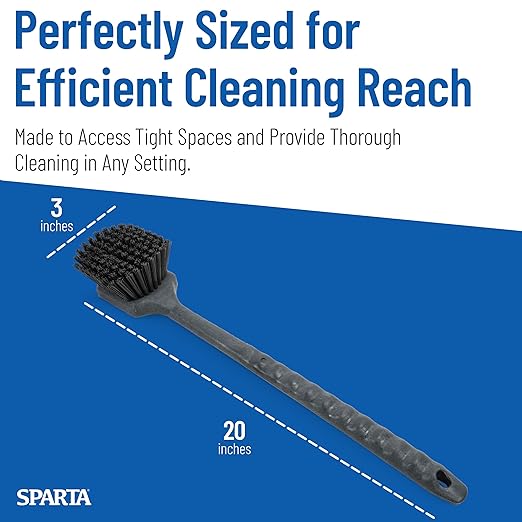 SPARTA 40501EC03 Plastic Large Scrub Brush, Kitchen Brush, Utility Brush With Long Handle For Cleaning, 20 Inches, Black, (Pack of 6)