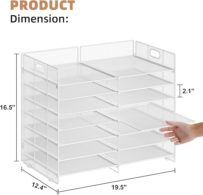 Marbrasse Desktop Literature Organizer, 12 Compartments Mesh Paper Organizer Desk Organizers, Adjustable File Sorter Mail Center Paper Storage Cabinet Classroom Mailbox for Office Home School, White