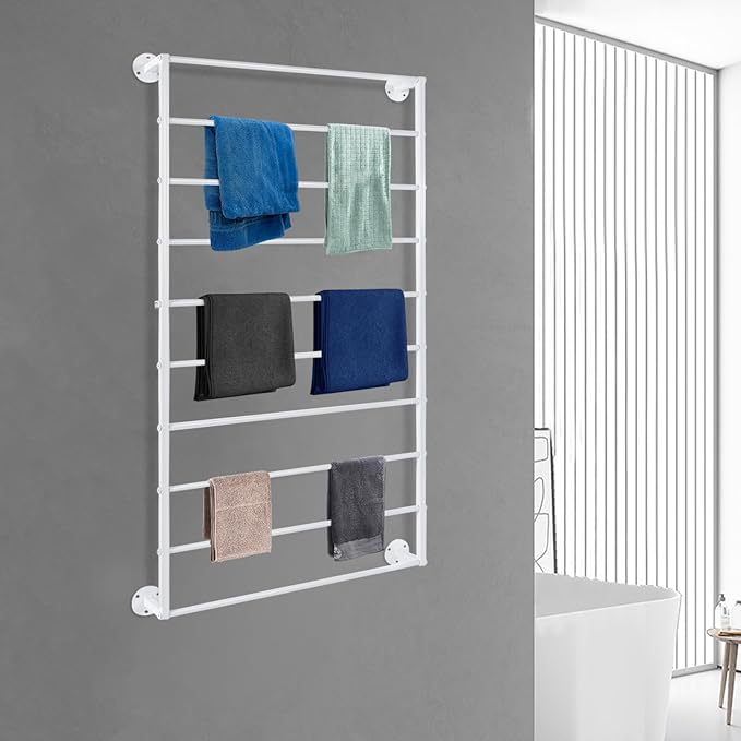 10-Tier Wall Mounted Scarf Rack, Tie & Scarf Holder, Towel Storage Rack, White, Iron, Baking Paint, Coating