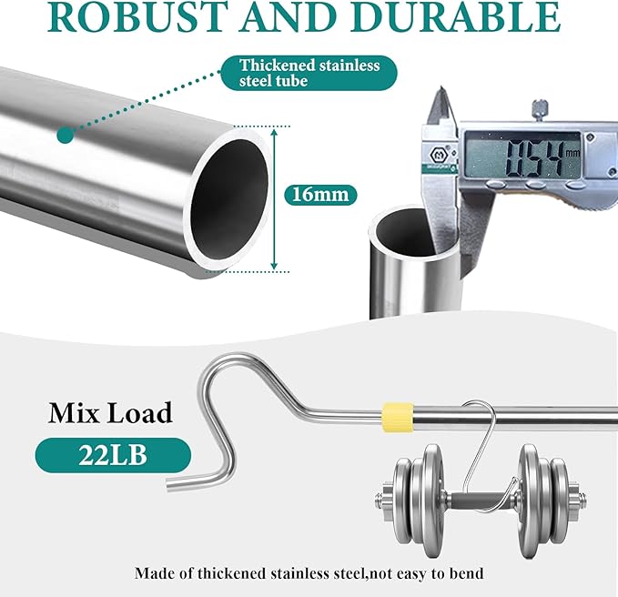 Clothes Hook Pole, Clothes Hanger Reaching Hook for Hanging Clothes Light and Plants Extendable from 35" to 50" Made of Stainless Steel Tube with Sponge Handle (51inch)