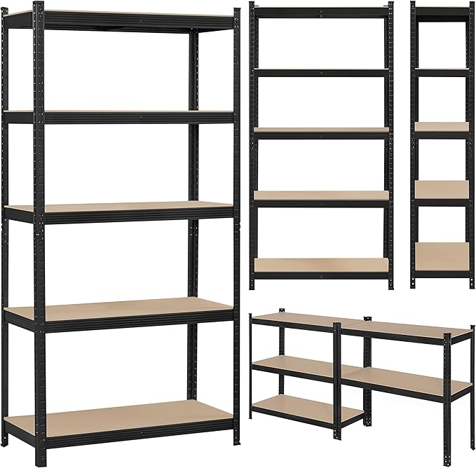 Topeakmart 5-Tier Utility Shelves, Metal Storage Shelves Garage Shelving Unit Adjustable Garage Storage Shelves Storage Racks Heavy Duty Shed Shelving- Black, 35.5 x 16 x 71 Inch