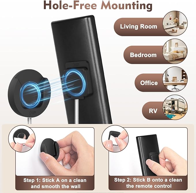6.5 Ft Magnetic Remote Control Holder, 3 Pack Stretchy Remote Control Tether Wall Mount with Adjustable Leash and Strong Double N52 Magnets for TV/AC/Light/Fan, Home & RV Organizer Supply