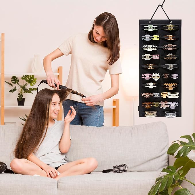 ACQTULOU Hair Claw Clips Organizer, 10 Layers Large Hair Clip Storage for Women Girls, Hair Accessories Holder Organizer for Wall Door Closet(No Hair Accessories Included) (black)