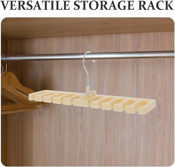 2pcs Belt Rack and Necktie Organizer with Hanging Hooks for Closet Storage, Portable Multi-use Holder for Belts, Scarves, Hats, and Tank Tops – Beige Clothes Accessory Organizer