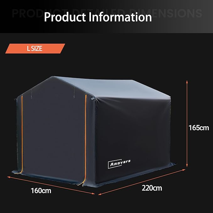 Bike Storage Shed Tent, 5.25x7.2FT Outdoor Bicycle Motorcycle Storage Shed with 210D Oxford Fabric PU2000 Waterproof for 2-5 Bikes, Bike Covers Shelter for Garden Tools, Toys (Black, L Size)