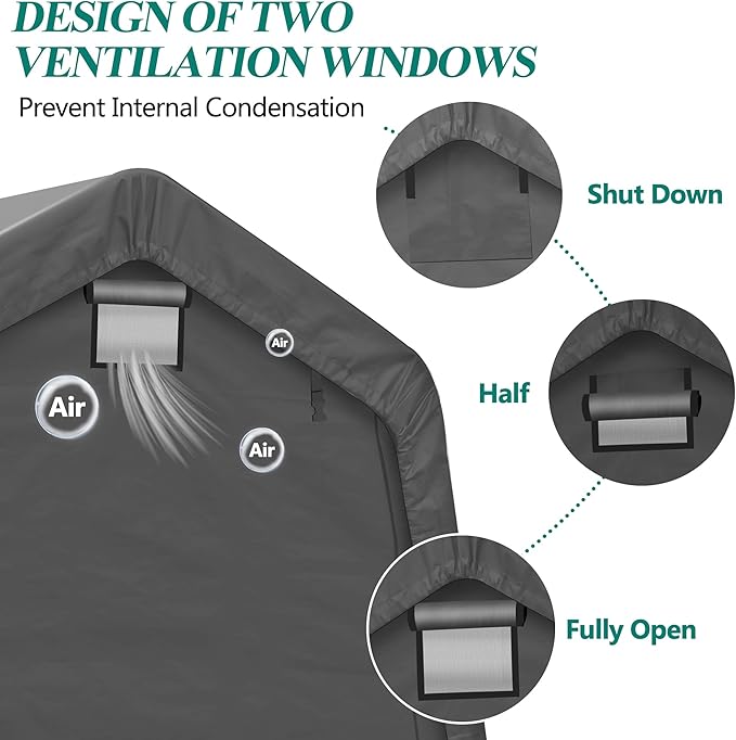 GARTOO 8' x 14' Outdoor Storage Shelter Shed- Heavy Duty Storage Tent with Roll-up Ventilated Windows, Portable Garage Zipper Storage shed for Bike, ATV, Motorcycle Shelter, Gray