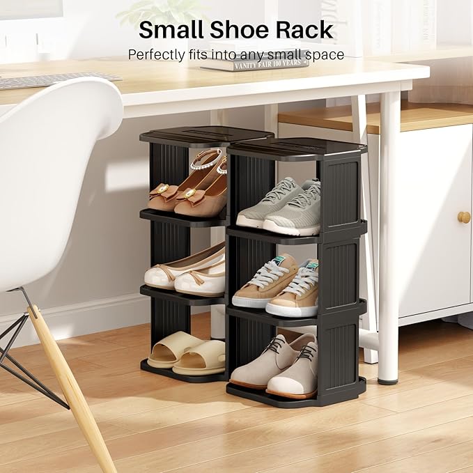 Shoe Racks for Closet, 5 Tiers Stackable Shoe Rack for Front Door Entrance Free Standing Plastic Shoe Stand Narrow Tall Vertical Shoe Rack, Closet Shoe Organizer for Small Spaces Shoe Storage