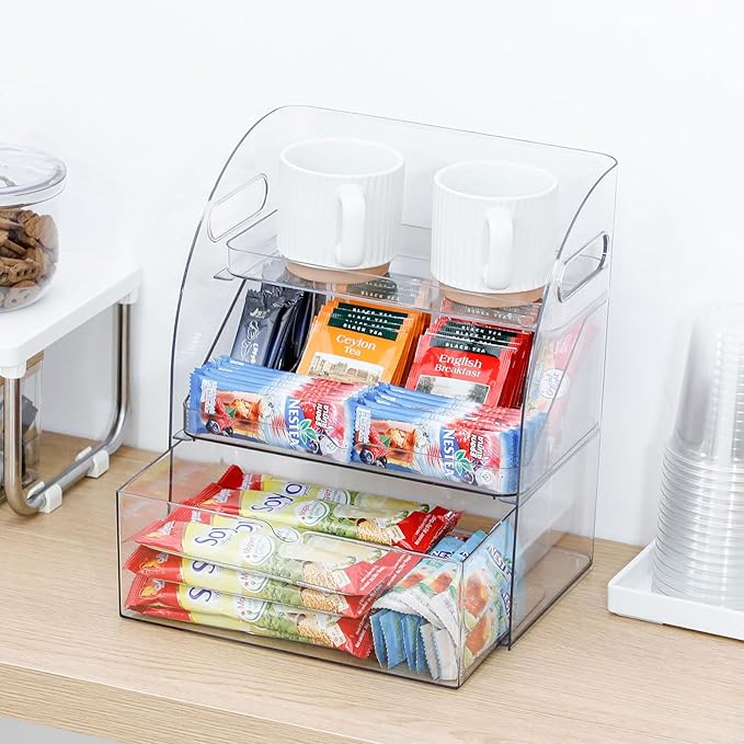 FABROK 3-Layer Desk Organizer with Drawer, Clear Office Supplies and Desk Accessories Organizer with Handle, Desktop Organizer and Storage for Stationery（Clear）