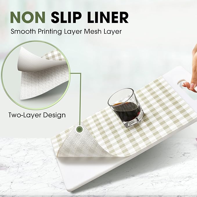 Beautysaid Shelf and Drawer Liner for Kitchen Cabinet, Non Adhesive Non Slip Shelf Paper Waterproof Washable Thickened for Dresser Pantry Shelve Bathroom Protector Liner(Checkered,18 in x 30 FT)