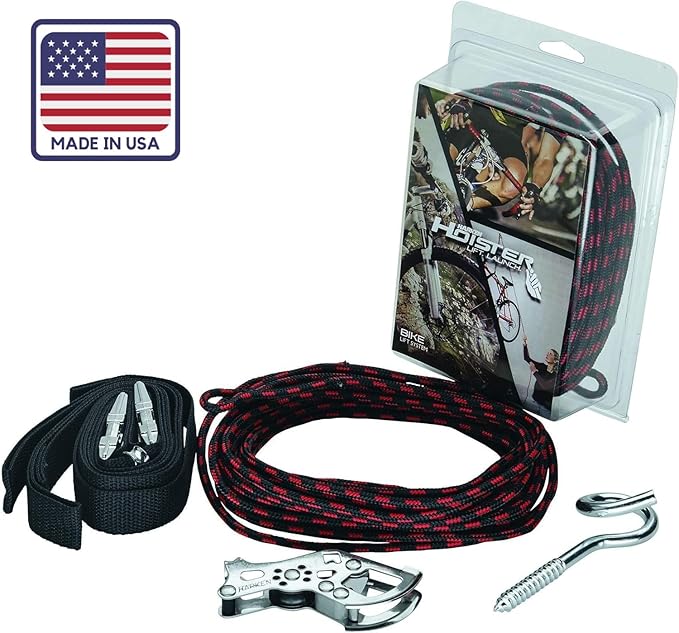 HARKEN Hoister - Overhead Garage Storage 2 Point Hoist System for Bikes, Kayaks, Surf & Paddle Boards (60lb Capacity, 10ft Ceiling) Safe Anti-Drop System, One-Person Operation - 7807