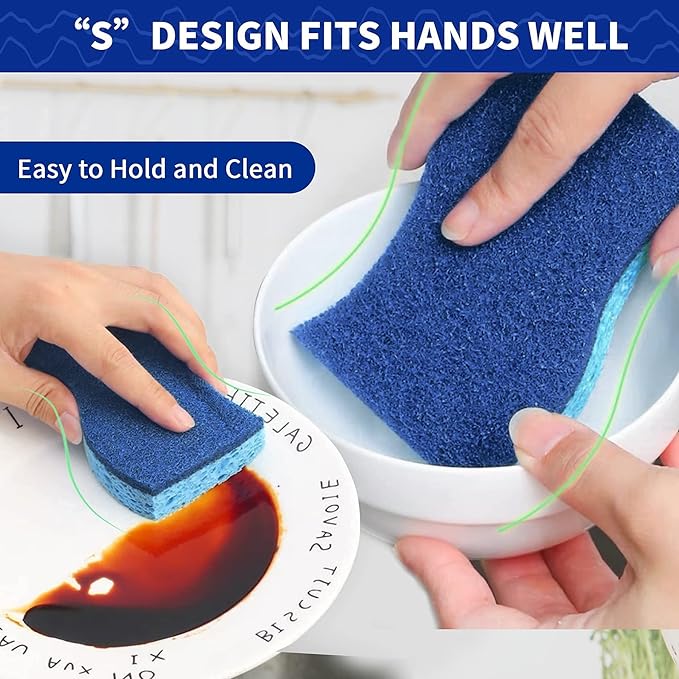 CELOX Sponges Kitchen, Sponge for Dishes, Cleans Fast Without Scratching, Blue
