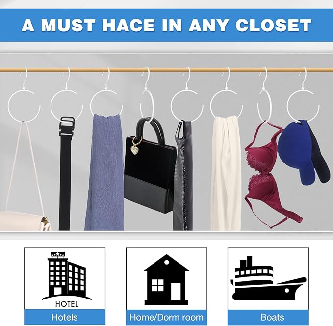 4 Pack Belt Hangers for Closet Rotatable Belt Ring Hook Tie Rack Holders Closet Hanger Organizer for Ties Scarves Baseball Cap Wardrobe Accessory Storage(White)