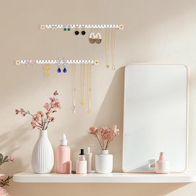 Earring Organizer Wall Mounted 2 Pack Earring Holder Hanging Jewelry Organizer Display for Stud/Hoop/Dangle Earring Necklace Bracelet Ring,White