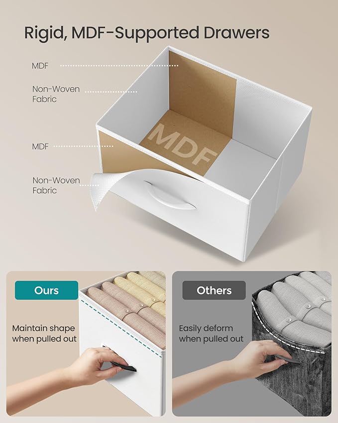 SONGMICS Dresser for Bedroom, Chest of Drawers, Steel, MDF, 9 Non-Woven Fabric Drawers, Storage Organizer Unit, Closet, Entryway, Cloud White and Snow White LGS324W01S