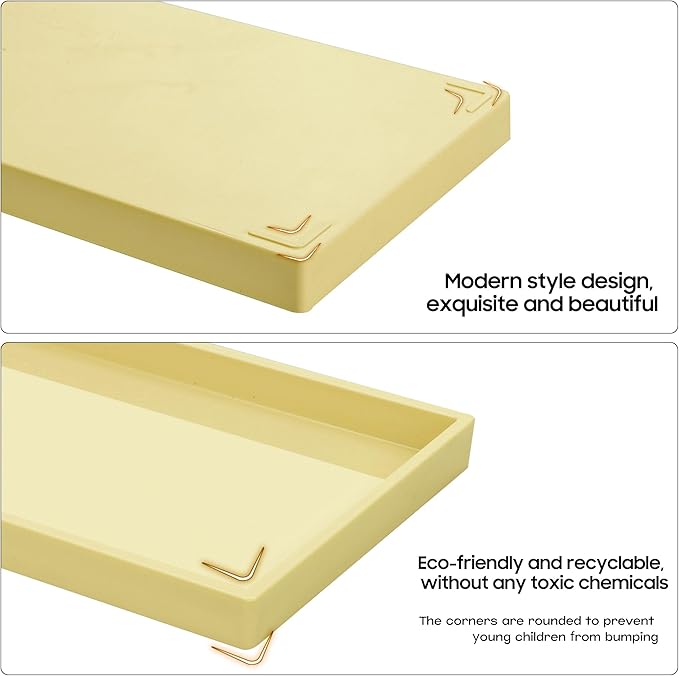 Vanity and Bathroom Tray, 6.3" ABS Countertop Organizer,Waterproof Vanity Tray for Toilet Tank,Perfume,Soap,Keys,Bathroom Accessories,Kitchen and Bath Trays,Non Slip Small Trays,Gold